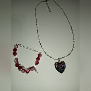 Charming Pink and Silver Necklace with Heart Pendant